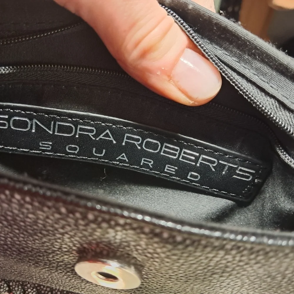 Sondra Roberts Silver Chain Leather Crossbody Bag